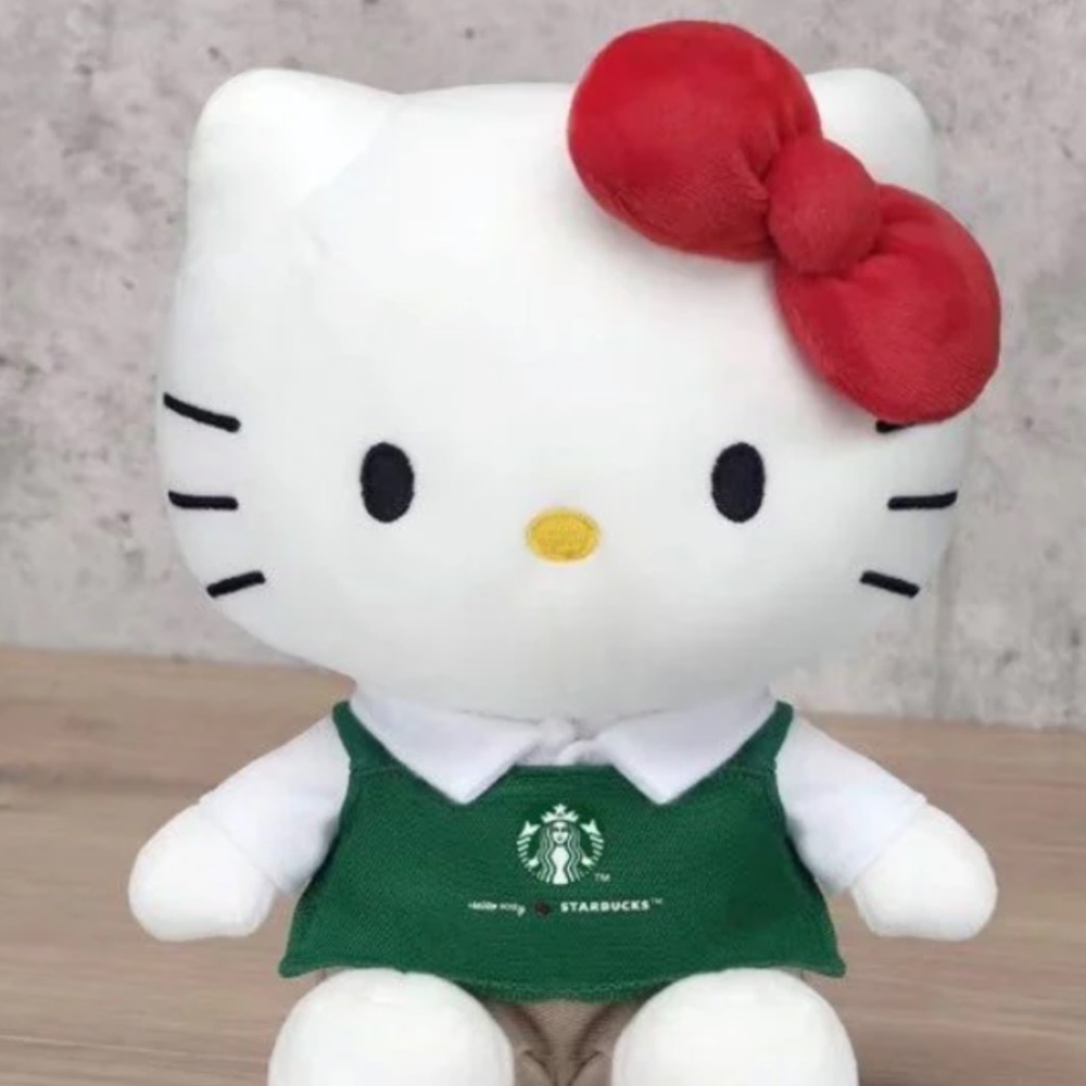 Hello Kitty Plush in Green Starbucks Apron with Red Bow My BFF